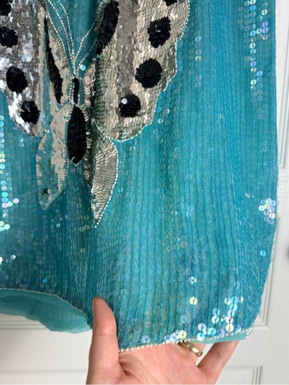 Vintage Sequin Butterfly Skirt Size Large Blue Silver - Picture 6 of 9